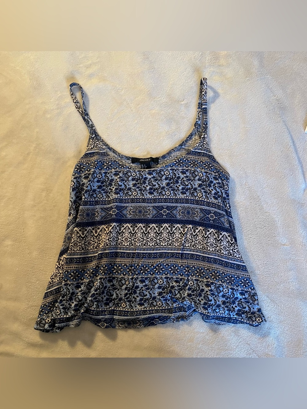 Forever 21 Blue Patterned Spaghetti Strap Camisole